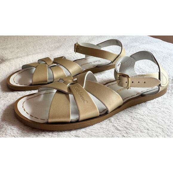 SALT WATER Original Sandals Metallic Gold Big Kids Size 5 (beach preppy) - Picture 2 of 6